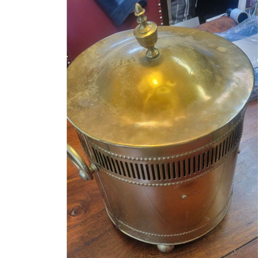 Antique English Regency Style Brass Fireside Coal Scuttle Bucket with Lid